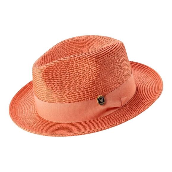 MONTIQUE MENS SALMON WIDE BRIM PINCH FEDORA HAT W/ MATCHING GROSGRAIN RIBBON H42 - Picture 2 of 2